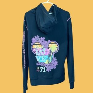 Disney Parks Black Distressed Peace & Love Hoodie Sweatshirt Woman’s Sz Medium
